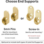 Custom cut to size (12-92 inches) oval closet rod with choice of end support (Matte Brass)
