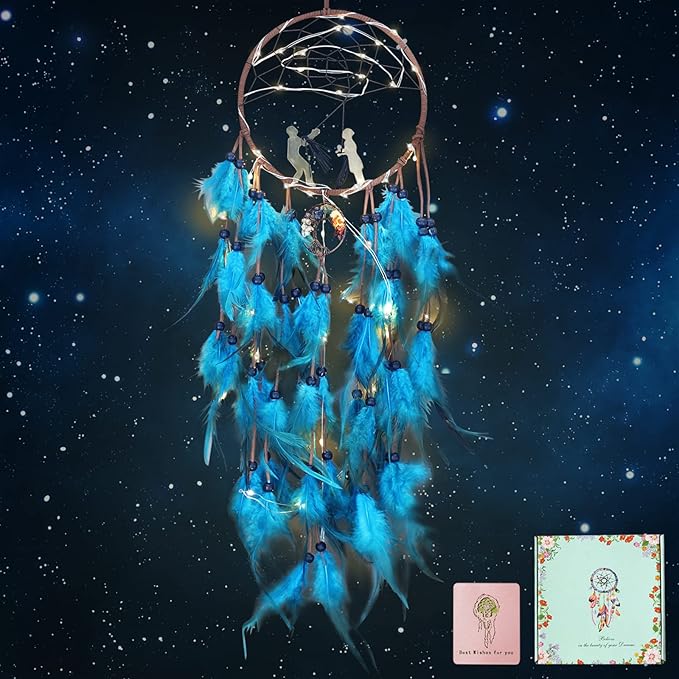 Dream Catchers Lovers Dream Catcher for Boys Large Dream Catcher for Girls Wall Hanging Tree of Life Wall Decor with LED Light Handmade Feather Dreamcatcher Native American Blessing Gifts