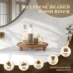 EOSAHR Round Pine Wooden Display Riser - Beaded Wood Riser for Plant, Sponge Holder & Perfume Organizer - Rustic Display Stand Kitchen Counter Organizer, Boho Chic Home Decor for Living Room(Brown)
