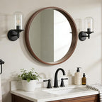 WallBeyond 28 Inch Round Wood Mirror, Large Circle Wooden Frame Wall Mirror for Bathroom, Living Room, Bedroom, Entryway (Walnut)