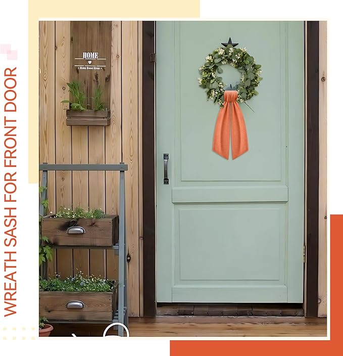 2 Pcs Orange Wreath Sash for Front Door Linen Wreath Ribbon Bow for Fall Yard Porch Garland Home Decor