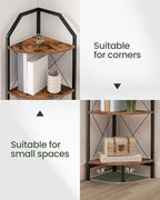 CHOEZON 6-Tier Corner Shelf, Industrial Corner Bookshelf, 71.2" Corner Storage Stand, Plant Stand Display Shelf, Corner Bookcase for Bedroom, Living Room, Home Office, Rustic Brown and Black TCJ11BF