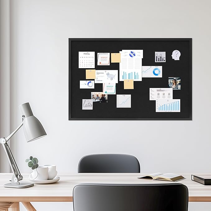 DAHAPYBOO Cork Board with Linen Black,Bulletin Board 36"x24",Corkboards for Office Home School Message Board or Vision Board Decoration.
