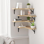 ROMGUAR CRAFT Corner Floating Shelves Wall Mounted Set of 4, Rustic Wood Storage Display Shelves for Home Decor, Bathroom, Kitchen, Bedroom, Living Room, Office (Natural)