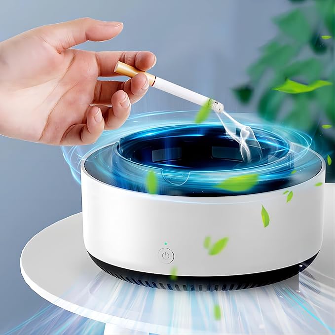 Smokeless Ashtray, 2 in 1 Air Purifier Multifunctional Smokeless Ashtrays with Filter, Purifier Ashtrays for Cigarettes Car Indoor(White)