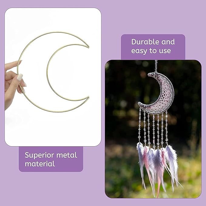 8Pcs Gold Macrame Dream Catcher Rings Metal Hoops DIY Floral Macrame Hoop for Wall Hanging Crafts 4 Size Wreath Ring for Wedding Wreath Decor (Circle and Moon)