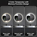 DUMOS 28 Inch Round LED Bathroom Mirror with Lights, Circle Vanity Mirror with Anti-Fog, Dimmable, 3-Color Light, Front Light and Backlit, Memory Function, Tempered Glass