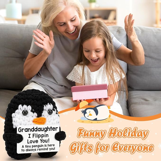 Belatelove Granddaughter Gifts from Grandma, Handmade Crochet Penguin Birthday Mother's Day for Granddaughter, Funny I Love You Gifts for Year Old Girl Kid Daughter Teen Small Easter Decor