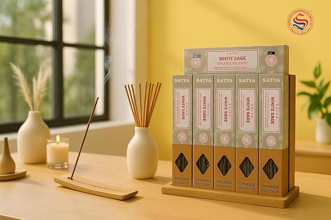 Satya Smudge Incense Stick – Hand-Rolled Indian Masala Incense for Meditation, Yoga & Spiritual Cleansing Pack of 6 (Smudge White Sage)