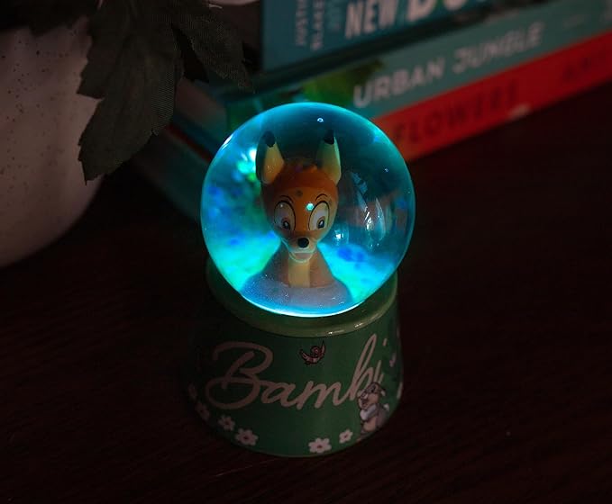 Disney Bambi and Thumper Pretty Flower Mini Light-Up Adult Snow Globe with Swirling Glitter | 3 Inches Tall