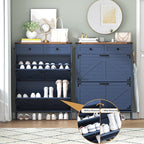 Shoe Cabinet with 2 Flip Drawers and Deodorizing Function, Hidden Shoe Storage Cabinet with 2 Pull-out Drawers, Farmhouse Shoe Organizer for Entryway, Narrow Shoe Rack for Front Door Entrance, Blue