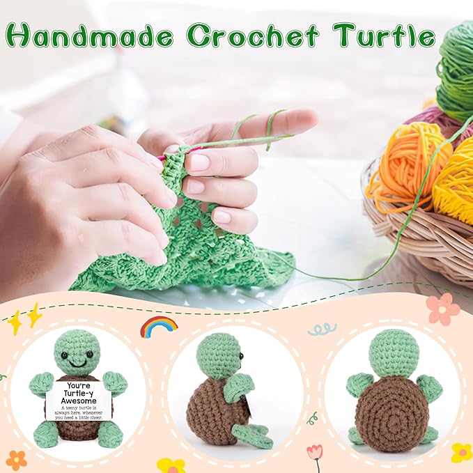4THFARMES Mini Funny Turtle Gifts Fathers Day Teacher Appreciation Graduation Nurses Week 2026, Birthday Gifts for Women Men Her Him, Small Cute Stuff Things, Emotional Positive Crochet Turtle Decor