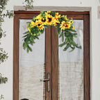 Holibanna Artificial Sunflower Swag Wedding Arch Flowers Floral Door Swag Green Leaves Hanging Ornament for Wedding Backdrop Fireplace Garden Decor