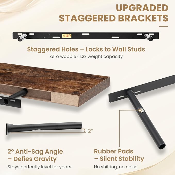 FLYJOE 36 Inch Long Floating Shelves for Wall Set of 1, 12" D Wood Grain Bathroom Shelves with Invisible Brackets, Easy Install Engineered Wood Storage Shelves for Kitchen, Living Room, Bedroom