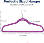 SereneLife 10 Pack Velvet Hangers – Non-Slip Clothes Hangers with Heavy Duty Design, Slim Space-Saving Coat Hangers with 360° Swivel Hook, Strong Lightweight Closet Organizer Set for Clothes (Purple)