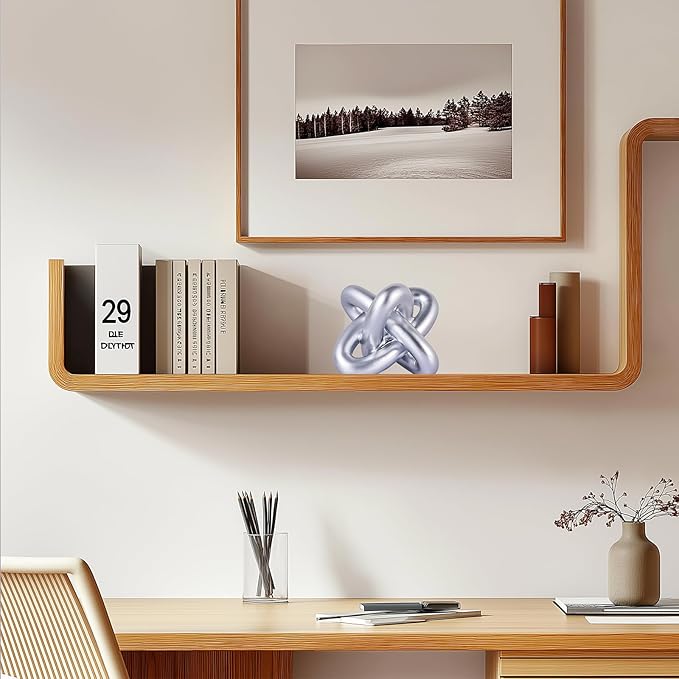 DOVDOV Silver Knot Sculpture, Three Knot Sculpture Silver Home Decor Accent, Suitable for Rustic Style Coffee Tables, Living Room Dining Tables, entryway Shelves, and Small Decorations.