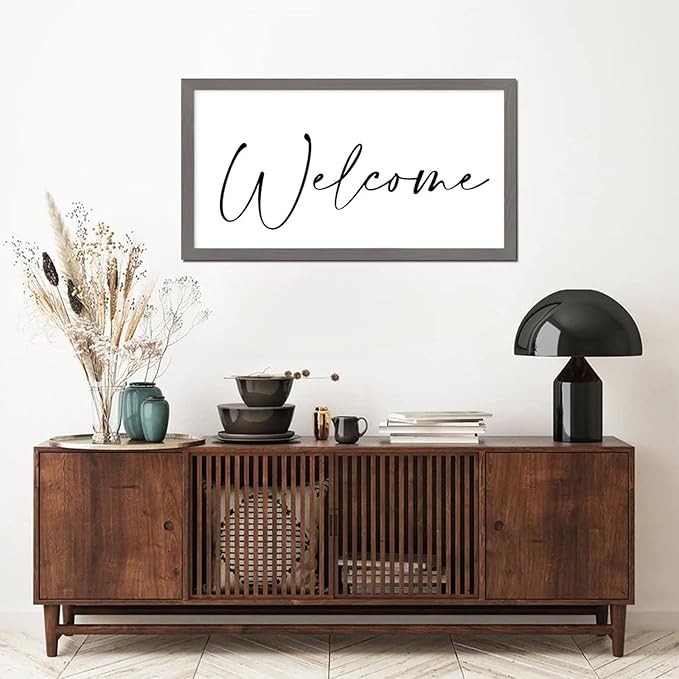 Life Positive Quote Wood Sign with Bible Verse Welcome Gray Frame Wooden Plaque Birthday Housewarming Gift for New Home Cafe Bar Farmhouse Porch Garden Yard Cottage Wall Decor 12x22in
