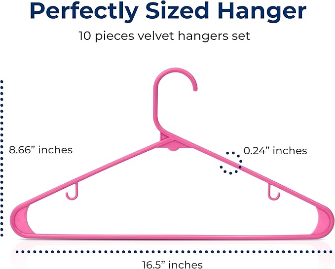 SereneLife Premium 10 Pack Plastic Hangers, Lightweight, Durable, Space Saving Clothes Organizers, Suitable for Shirts, Sweaters, Hoodies, Dresses, Kids Clothes, Good for Home Organization (Pink)