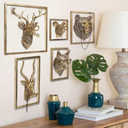 Newinhome Animal Heads Wall Decor (Includes Metal Frame) Resin Animals Sculptures Head Wall Hanging Decoration Gold vintage Wall Sculpture for Living Room Bedroom Office(Jackalope)
