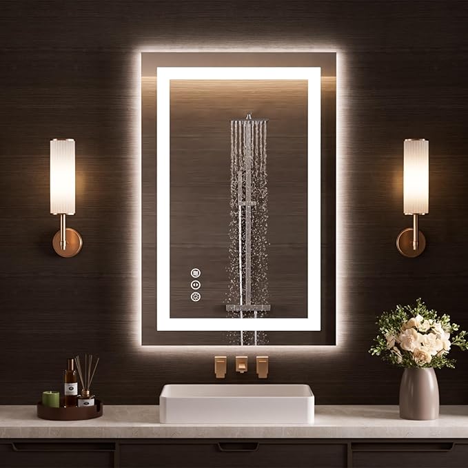 LOAAO 28"x34" LED Bathroom Mirror with Lights, Anti-Fog, Dimmable, Backlit + Front Lit, Lighted Bathroom Vanity Mirror for Wall, Memory Function