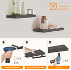 HOOBRO Floating Shelves for Wall, Wall Mounted Shelf Set of 2, 15.7" Hanging Shelf with Invisible Brackets, for Wall Decor Storage in Bathroom Bedroom Kitchen Livingroom Office, Charcoal Gray BC40BJ01