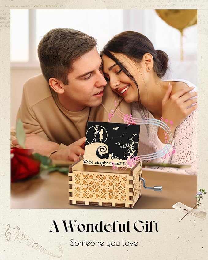 Swooflia Anime Wooden Music Box for Women - Hand Crank Engraved Musical Box Vintage Mechanism Personalized Gifts for Mom Aunt Daughter Niece Granddaughter Grandma Friend Jesus On Birthday