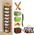 Foldable Shoe Rack, 2-9 Tier No-Tool Assembly Bamboo Organizer with Anti-Wobble X-Design for Small Spaces, Sturdy Vertical Storage Shelf for Entryway, Closet, Apartment & Dorm (Brown,2 Layers)