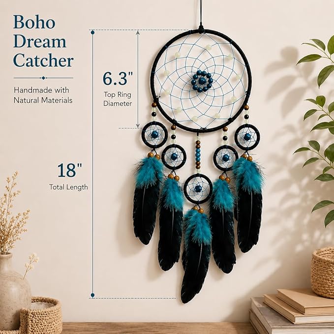 Dream Catcher for Boys Blue Glow in the Dark Dreamcatcher Wall Decor Handmade Feather Hanging Craft Gift