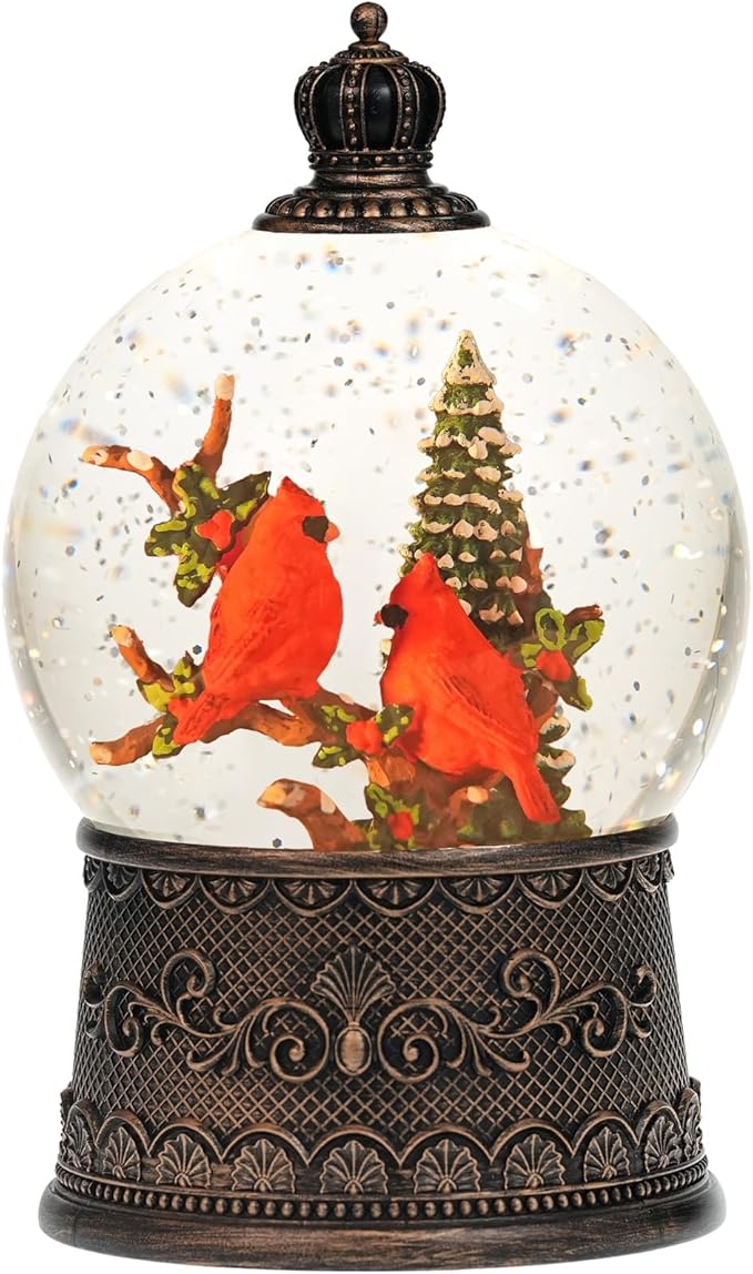 Cardinal Snow Globe, Lighted Christmas Snow Globes with Timer, Swirling Musical Glittering Snowglobe Lantern for Christmas Decorations(Cardinals)