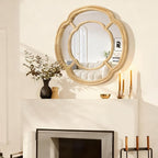 Wall Mounted Mirror, Wooden Round Framed Mirror Large Irregular Wavy Hanging Decorative Mirrors for Living Room Bedroom and Entryway Home 20 Inch Decor