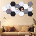 Mindsoft 16 Pcs Hexagon Cork Board for Walls with 50 Wooden Push Pins 12x10 in Felt DIY Tiles Notice with Nano Tape Hanging Bulletin Board for Home Photo Office Memo Note(Grey)