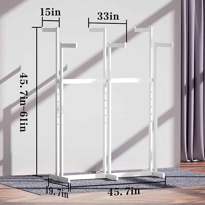 Clothing Racks - Retail - Display - Metal Garment Racks Heavy Duty for Hanging Clothes, Rolling White Commercial Clothing Display Rack Stand with Wheels (6 Arm,White)