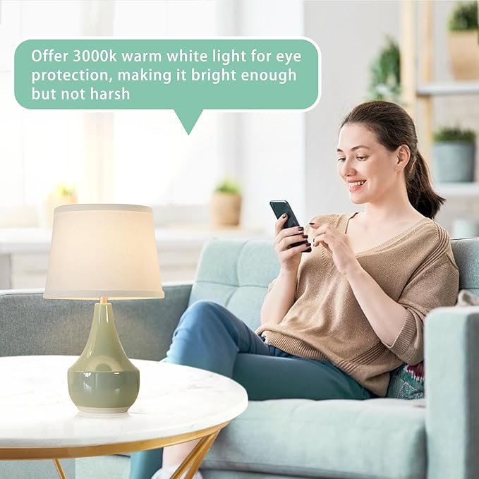 GyroVu 18" Table Lamp Set of 2, Ceramic Table Lamp Classic Beside Lamps Nightstand Lamp Modern Lamp for Living Room, Bedroom & Office Rocker Switch Sage Green-LED Bulbs Included