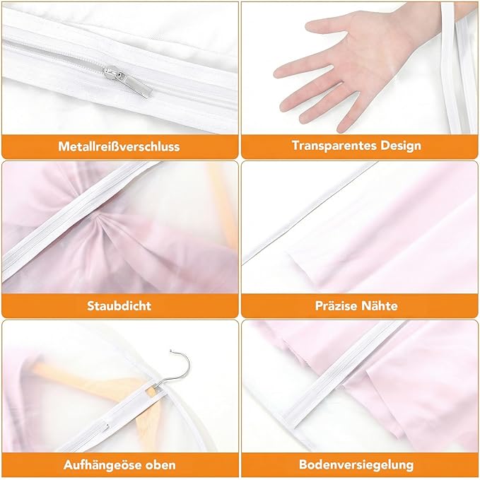6 Pack Garment Bags 60 * 100cm, 40in PEVA Translucent Garment Covers, Suit Storage Bags, Dress Organizer Bags Used To Protect Shirts, Winter Coats, Jackets（White Edge）