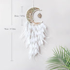 Moon Dream Catchers with Chakra Gemstone Agate Stone, Crystal Tree Life Dream Catchers Wall Hangings Room Decor (White)
