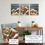 Framed Mountain Wall Art Boho Mountain Wall Decor Modern Nature Artwork 12" Lx16 W Set of 3 Rustic Mountains Wall Pictures Landscape Art Prints Boho Mountain Paintings for Living Room Bedroom Office Farmhouse