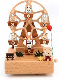 Natural Solid Wood Handcrafted Beech Wooden, Musical FigureTotoro/Carousel/Fairy/Ballerina Figurine,Rotating Hand Crank Mechanism Music Box,Musical Decorations (Skywheel)