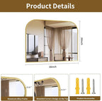 Gold Wall Mounted Bathroom Mirror - 38 x 30 Inch Round Cruved Top Right Angle Bottom Wide Wall Mirror, Aluminum Metal Framed, Decor for Living Room, Bedroom, Fireplace, Mantle, Entryway