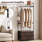 Tangkula Freestanding Small Clothes Rack, Heavy Duty Coat Rack with Drawers, Shelves, Hooks & Hanging Rod, Metal Closet Organizer Garment Rack, Industrial Hall Tree for Entryway, Hallway, Bedroom