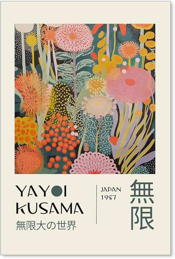 Abstract Yayoi Kusama Posters Japanese Wall Art Vintage Tokyo Aesthetic Prints Yayoi Kusama Inspired Japanese Gallery Wall Art for Stylish Room Bedroom Living Room Decor 20x30in Unframed