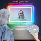 LOAAO 48"X30" LED Bathroom Mirror with Lights, Anti-Fog, Dimmable, RGB Backlit + Front Lighted, Bathroom Vanity Mirror for Wall, Memory Function, Waterproof, Tempered Glass