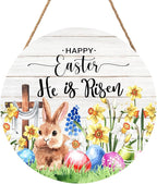 Harooni Easter Hanging Sign 12x12 Inch He is Risen Wooden Door Sign