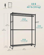 SONGMICS Heavy-Duty Rolling Clothes Rack, Garment Rack, Portable Closet on Wheels, with Adjustable Mesh Shelves and Hanging Rails, Hooks, 15.8 x 43.3 x 78.3 Inches, Ink Black ULGR417BH01