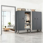 Heavy Duty Portable Closet with Cover Magnetic Doors, Metal Rolling Clothes Rack Heavy Duty 1500LBS, Foldable Clothing Rack, Garment Racks for Bedroom/LivingRoom/Rental (KT-Grey, 70.86in)