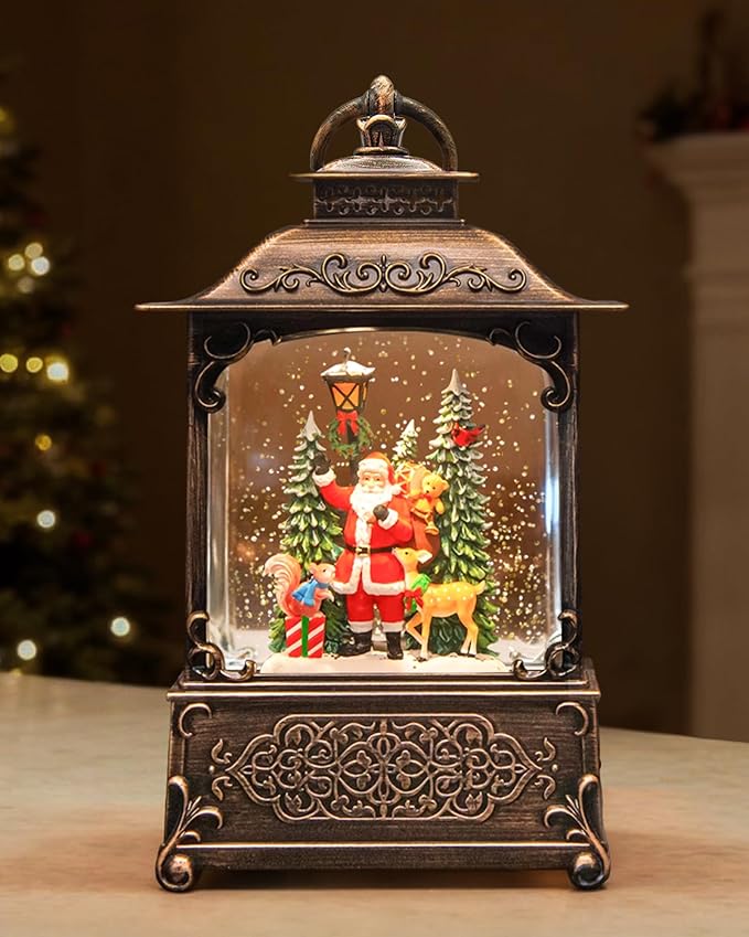 Christmas Snow Globes Light up Snowglobes Christmas Lantern with 8 Songs, 10.43" Christmas Snow Globes for kids adults, 6H Timer & Dual Power, Lighted Christmas Decorations Indoor, Gifts for Women Men