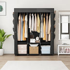 Wardrobe Closet Portable Closets for Hanging Clothes Large Capacity Clothes Rack with Cover, 3 Hanging Rods, 6 Shelves and 8 Pockets, Strong and Stable Free Standing Closet for Bedroom, Black