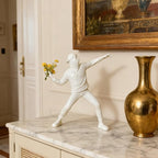 Banksy Street Graffiti Art Statue,Throwing Flower Boy Figurine,Resin Statue Ornaments,Living Room Dining Desk Decorations,Bookshelf Decorative Objects,Modern Home Decor(8.6"/White)