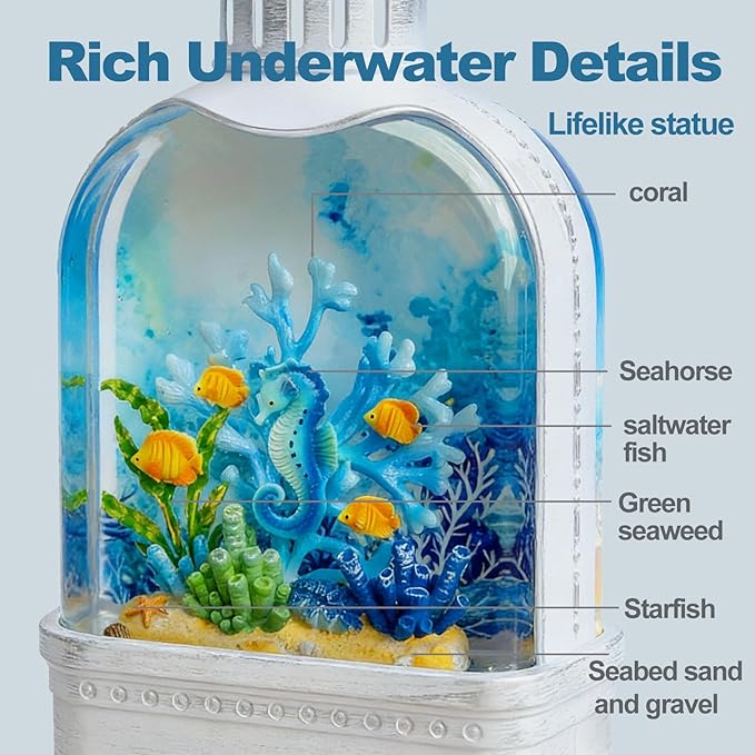 Ocean Themed Snow Globe Lantern with Music - USB or Battery Powered Light Up Water Lantern with Seahorse - Swirling Glitter Water Globe for Summer Costal Ocean Decor Gift for Ocean Lover (Seahorse)