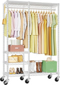 Ulif F4R Heavy Duty Clothes Rack（With Lockable Wheels ） Rolling Clothing Racks for Hanging Clothes，Adjustable Closet Organizer System，Portable Garment Rack 45"W x 15.8"D x 73.5"H，Max Load 650LBS，White