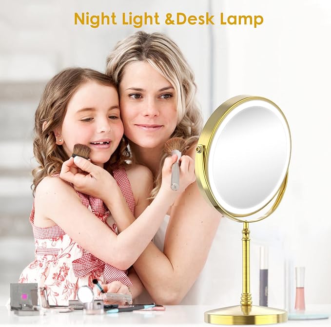 DEIOVWXS Makeup Mirror, 3000mAh Rechargeable Double-Sided Magnifying Vanity Mirror with 3 Colors, 1X/10X, Adjustable Brightness, Gifts for Mom, Mothers Day, Women, Wife, Girls, Dorm Room Essential